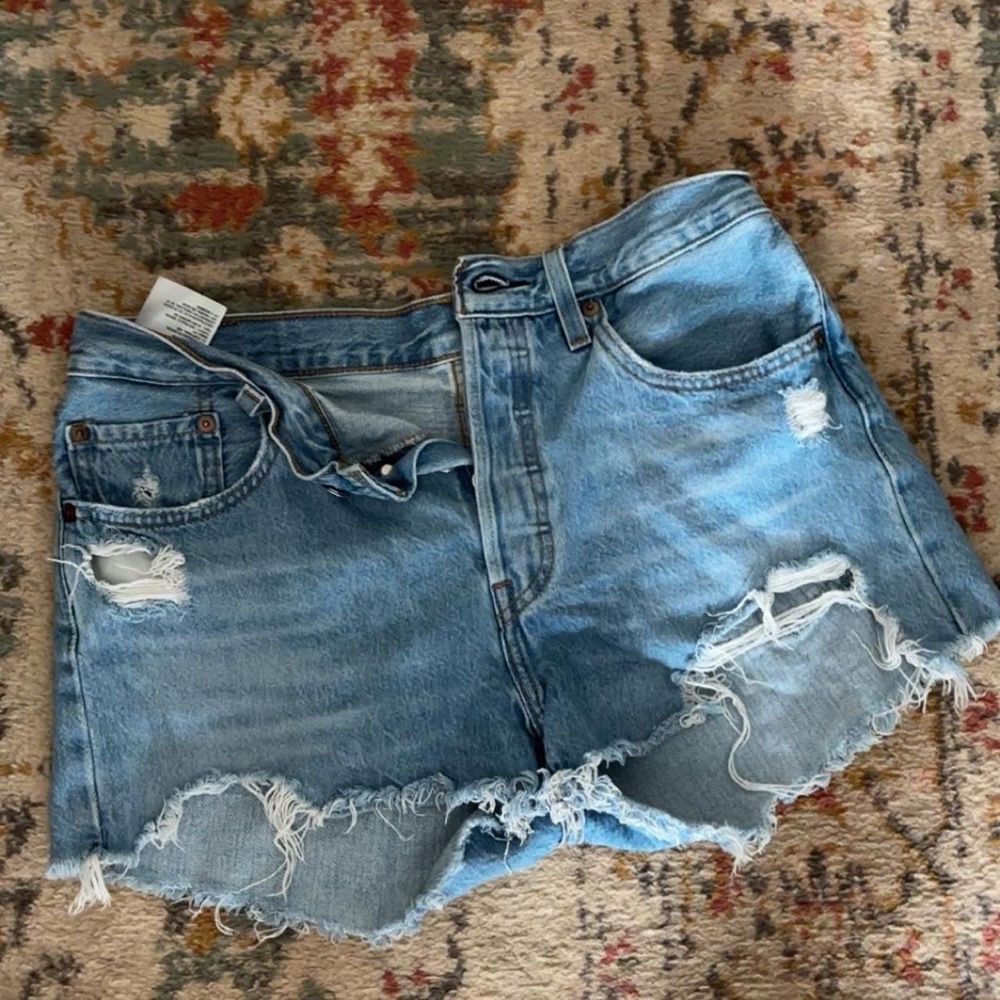 Levi's Blue Distressed Jean Shorts